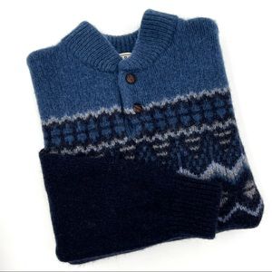 Vintage L.L. Bean Mens Blue Lambswool Fair Isle Sweater XL Tall
